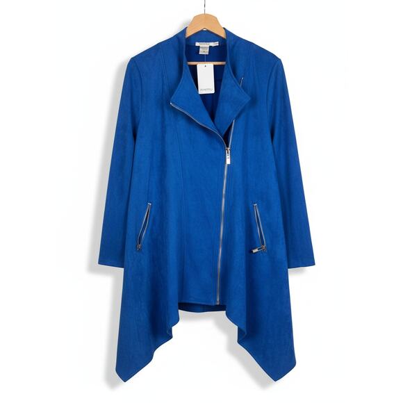 NWT Feratelli Womens S Biker Moto Artsy Edgy Boho Faux Suede Draped Jacket - Picture 1 of 10